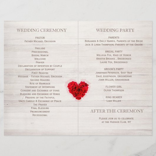 Carte de programme de mariage rouge rose hhn01 (Dos)
