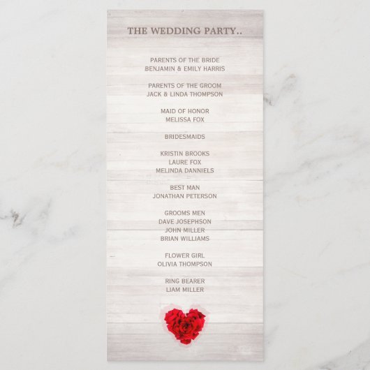 Carte de programme de mariage rouge rose hhn01 (Dos)