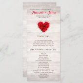 Carte de programme de mariage rouge rose hhn01 (Devant / Derrière)