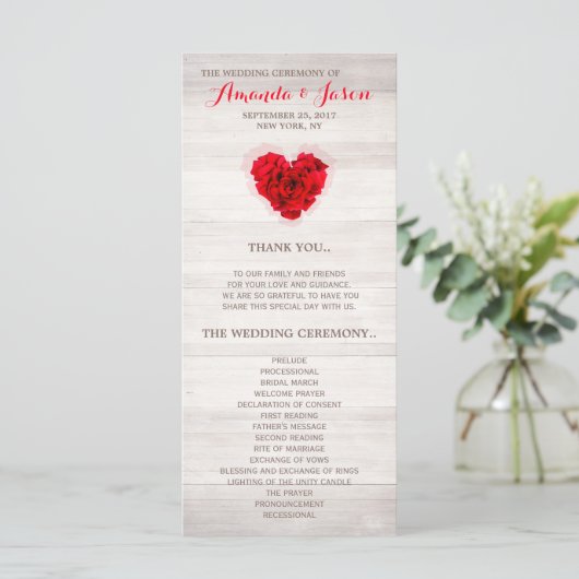 Carte de programme de mariage rouge rose hhn01 (Debout devant)