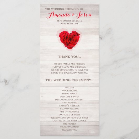 Carte de programme de mariage rouge rose hhn01 (Devant)