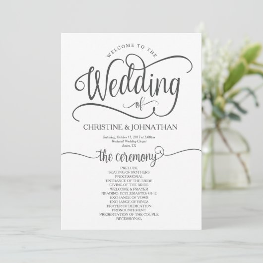 Carte de programme de mariage rustique 5x7 calligr (Debout devant)