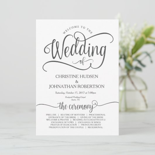 Carte de programme de mariage rustique calligraphi (Debout devant)