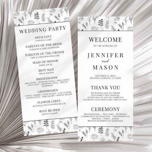 Carte de programme de mariage simple à florale noi