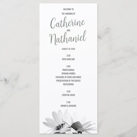 Carte de programme de mariage simple élégante vert (Devant)