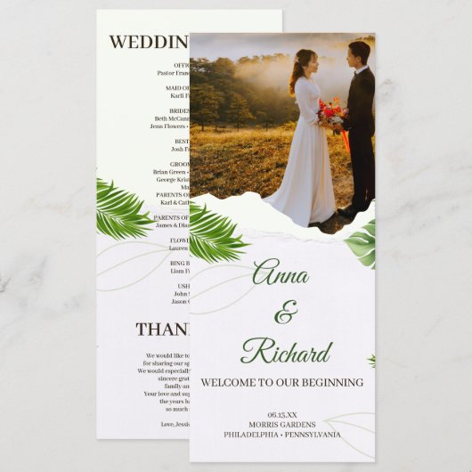 Carte de Programme de Mariage Tropical Romantique (Devant / Derrière)