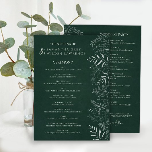 Carte de programme de mariage vert inspiré de la n
