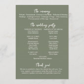 Carte de Programme de Mariage Vert Sauge Modifiabl (Dos)