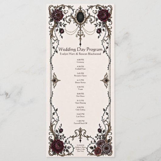 Carte de Programme de Mariage Victorien Sombre (Devant)