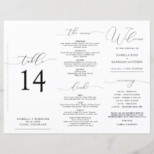 Carte de Programme de Menu de Numéro de Table Plia