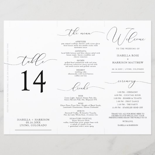 Carte de Programme de Menu de Numéro de Table Plia (Devant)