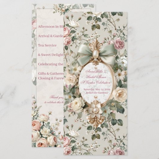 Carte de Programme de Réception de Mariage | Rose (Devant / Derrière)