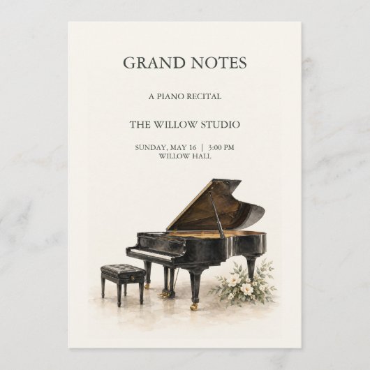 Carte de programme de récital de piano modifiable (Devant)