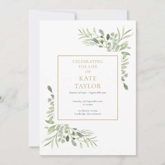 Carte de programme de service funéraire de verdure (Devant)