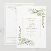 Carte de programme de service funéraire de verdure (Devant / Derrière)