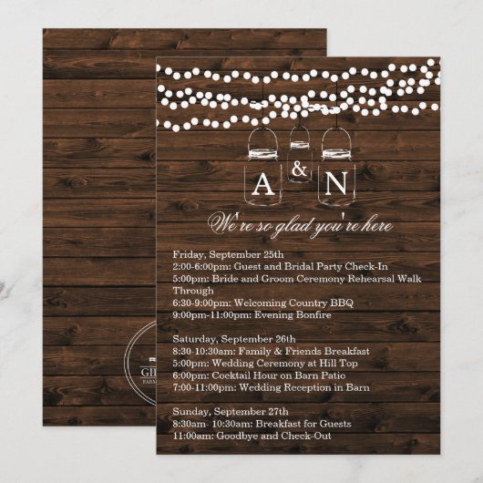 Carte de programme de week-end de guirlande de pot (Devant / Derrière)