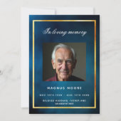 Carte de programme d'obsèques photo en or ciel ble (Devant)