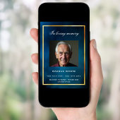 Carte de programme d'obsèques photo en or ciel ble