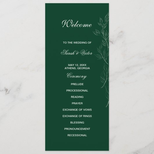 Carte de programme double côté Emerald Green leaf (Devant)