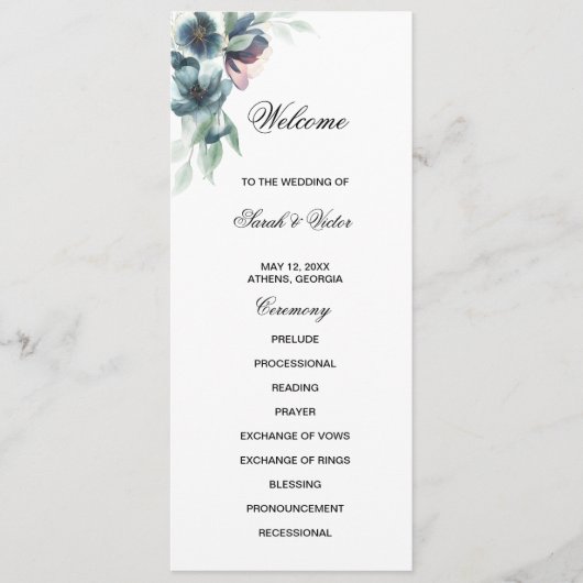 Carte de programme double côté pour les fleurs d'e (Devant)