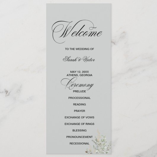 Carte de programme double face élégante Eucalyptus (Devant)