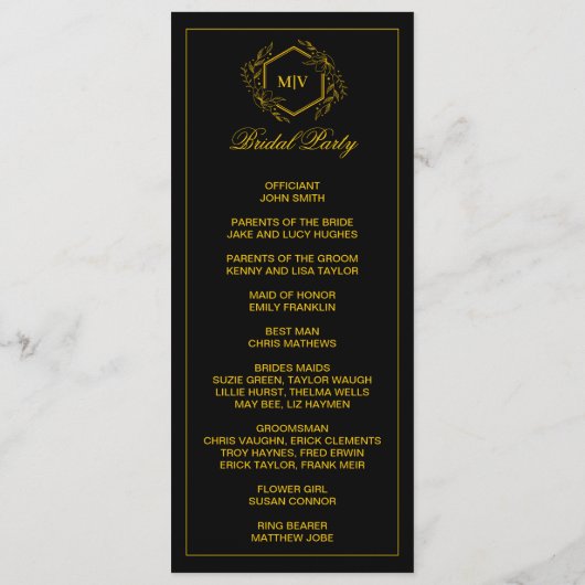 Carte de programme double face Monogram noir et or (Dos)