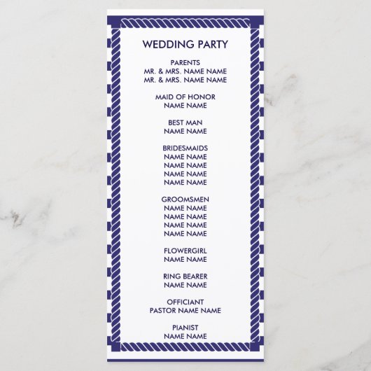 Carte de programme Elégant Mariage nautique (Dos)