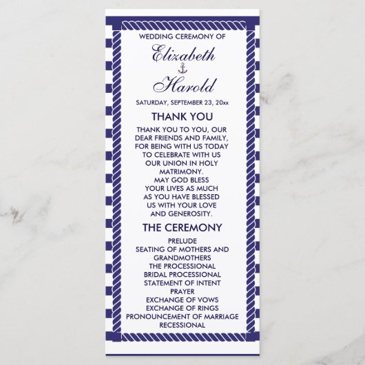 Carte de programme Elégant Mariage nautique (Devant)