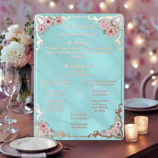 Carte de programme en feuille d'aluminium bleu vin