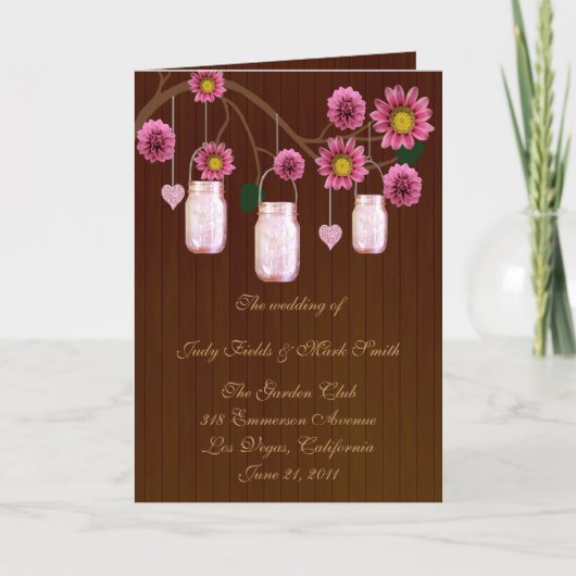 Carte de Programme en Jars Mason Rose Rustique de  (Devant)