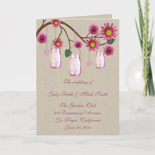 Carte de programme en jute rustique rose pour pots (Devant)
