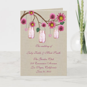 Carte de programme en jute rustique rose pour pots