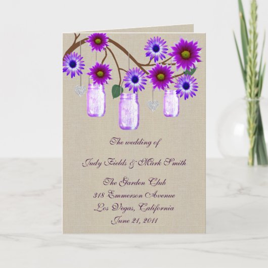 Carte de programme en jute rustique violet pour po (Devant)