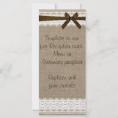 Carte de programme en toile de jute rustique et de (Dos)