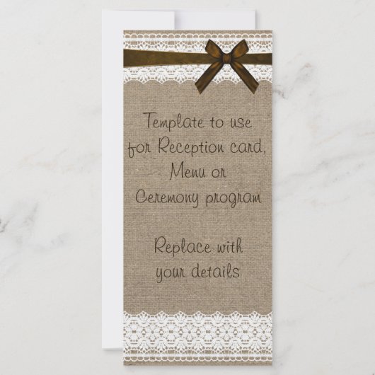 Carte de programme en toile de jute rustique et de (Dos)