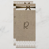 Carte de programme en toile de jute rustique et de (Devant / Derrière)