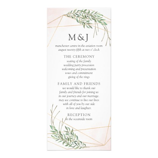 Carte de programme Feuilles verts et mariage blanc (Devant)