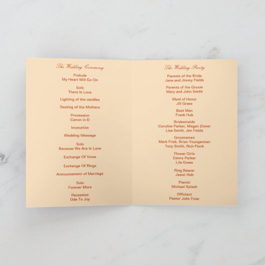 Carte de Programme Fleurs Orange en Pots Mason (Intérieur)