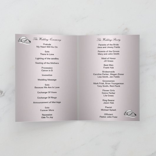 Carte de programme floral rose et papillon (Intérieur)