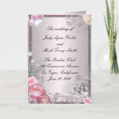 Carte de programme floral rose et papillon (Devant)