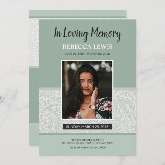 Carte de programme funéraire (Devant / Derrière)