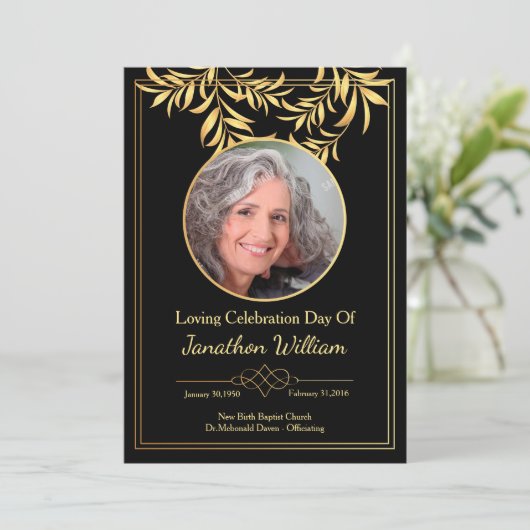 Carte de programme funéraire noir et or (Debout devant)