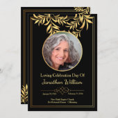 Carte de programme funéraire noir et or (Devant / Derrière)