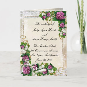 Carte de programme Hydrangea pourpre et dentelle