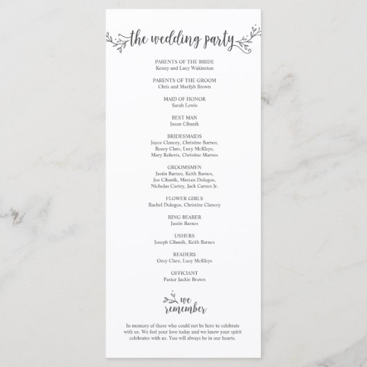 Carte de programme Mariage rustique dans la concep (Dos)