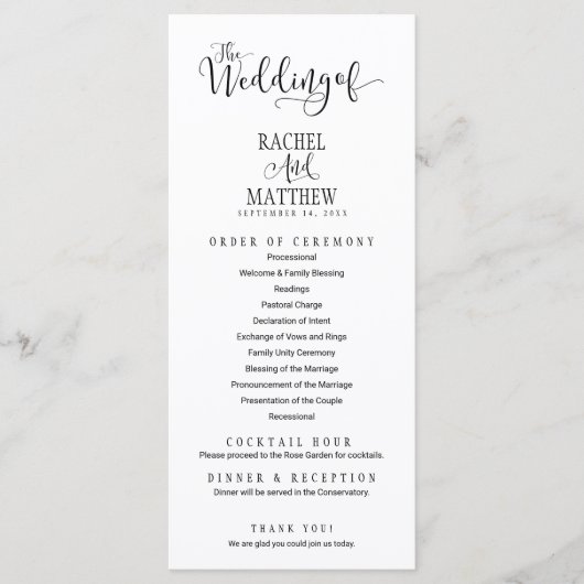 Carte de programme mariage simple et moderne (Devant)