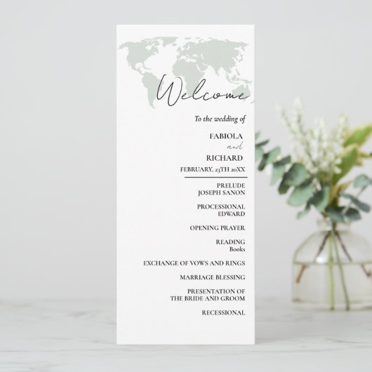 Carte de programme mariage vert de destination (Debout devant)