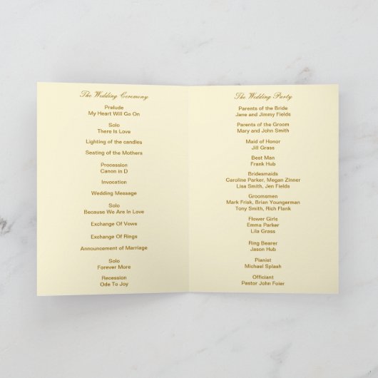 Carte de programme Mason Jaune Fleurs (Intérieur)