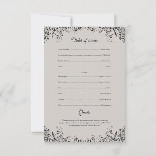 Carte de programme Memorial (Dos)