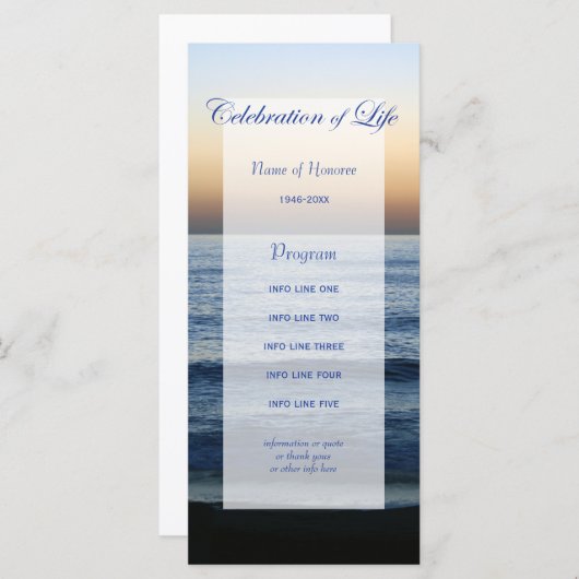 Carte de programme Ocean Blue Celebration of Life (Devant / Derrière)